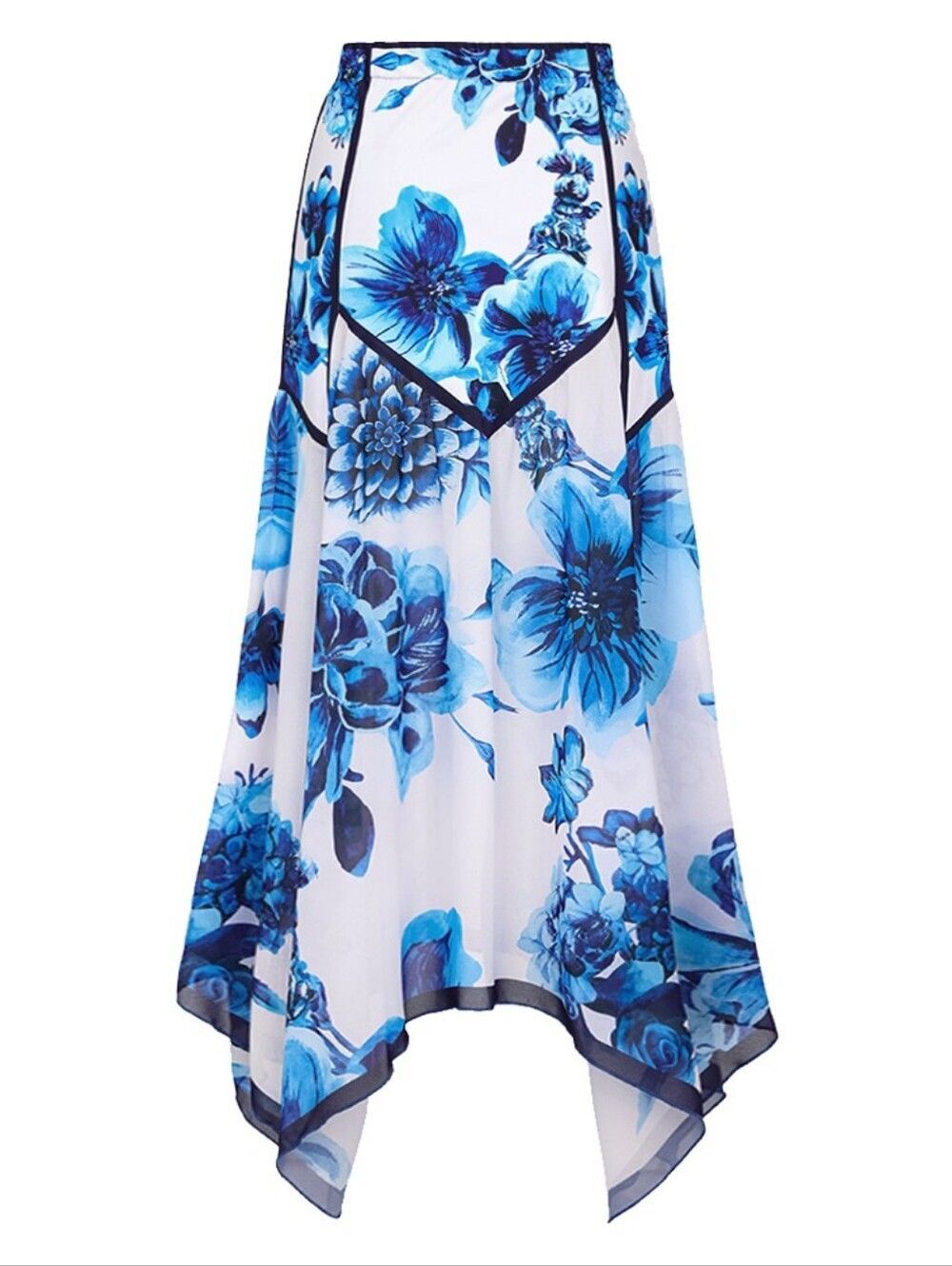 Flaxmaker Blue & White Floral Maxi Skirt - OS / XS / Small / Medium